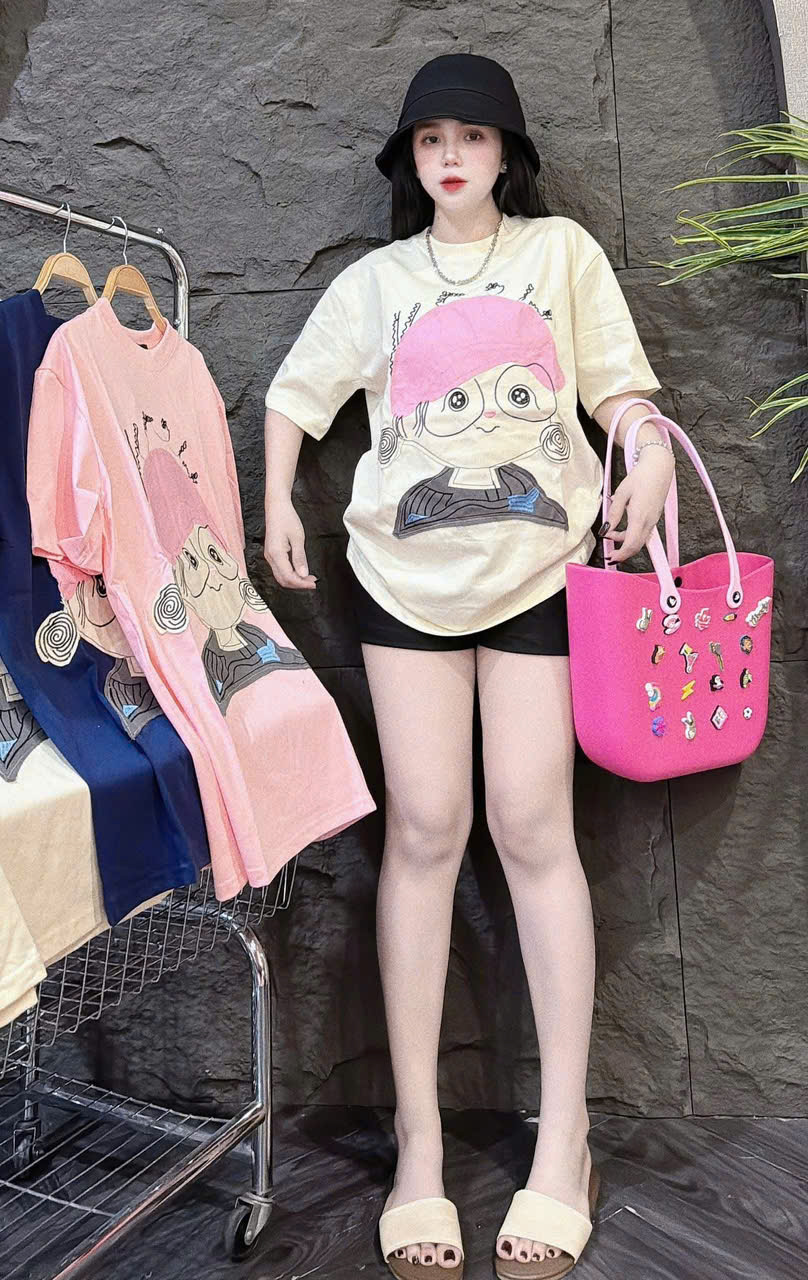  Áo Phông Nữ In Hình Cô Gái Siêu Cute Dáng Rộng Dễ Mặc Áo Phông Cổ Tròn Chất Cotton 2 Chiều Thoáng Mát, Áo Phông Nữ Mùa Hè.